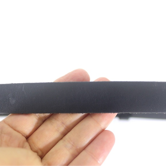 Skinny Black Leather Belt with Brushed Silver and Rhinestone Buckle - Picture 7 of 8